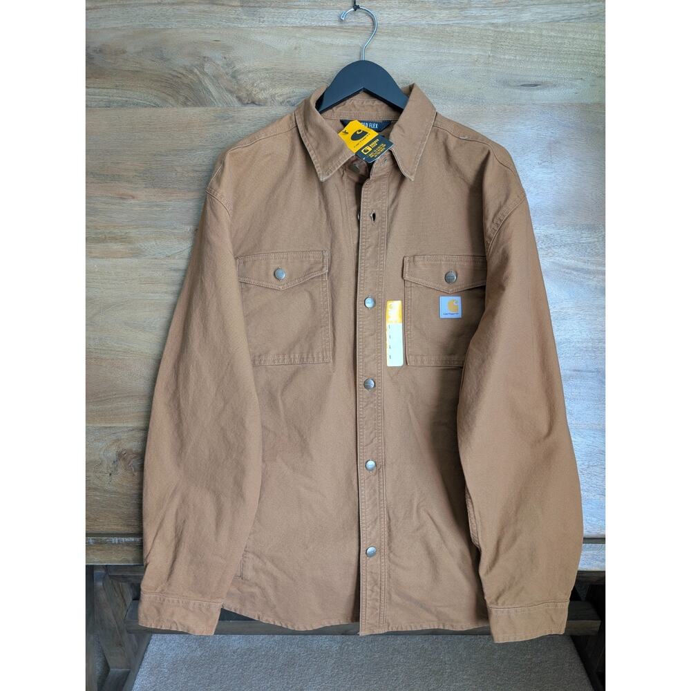 NWT Carhartt Montana Rugged Flex Duck Shirt Mens L Brown Loose Fit 106384 BRN